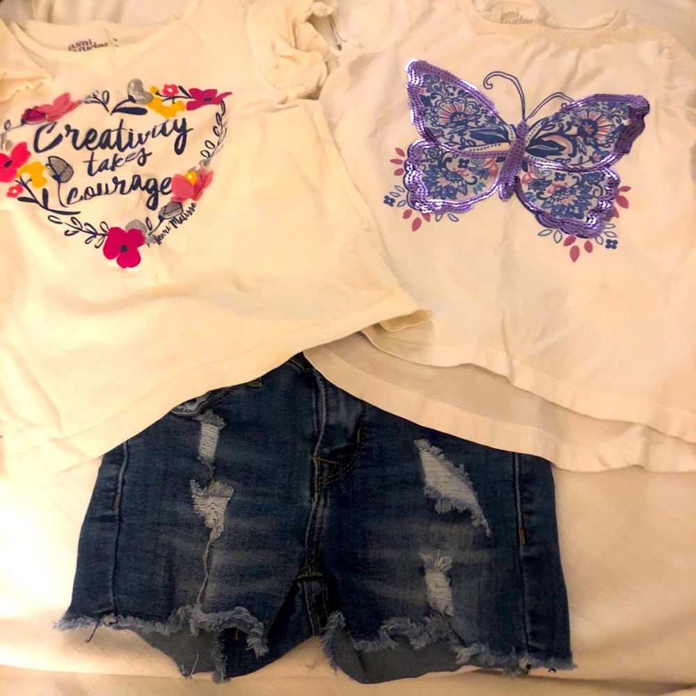 Girls 2 tops and Jean shorts